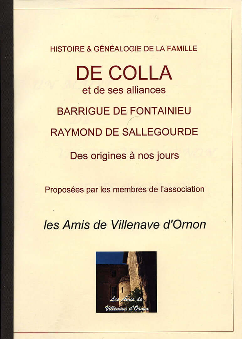 Association Amis Villenave d'Ornon - Livre "La généalogie des familles De Colla de Pradine-Barrigue de Fontainieu"